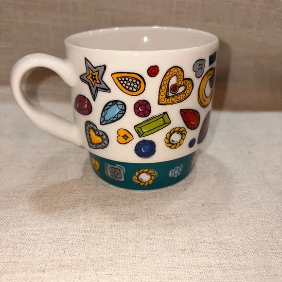 Brighton Mug Gemstone Enamel Design White Teal Coffee Cup - Picture 4 of 8